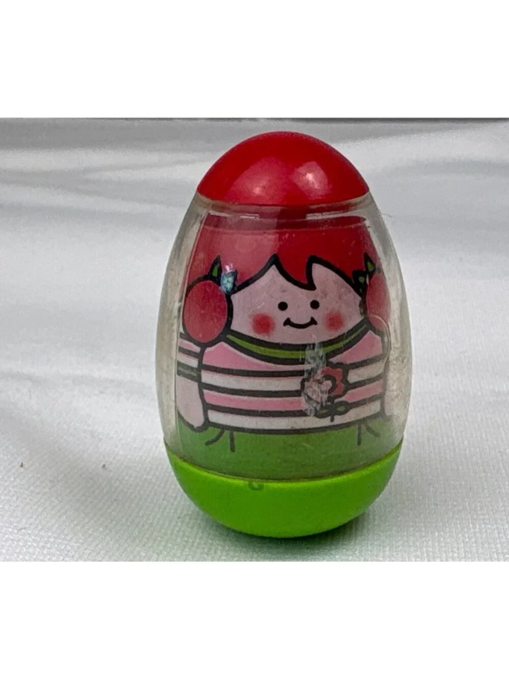 1973 Hasbro Girl Weeble Toy Red Green Colors Adorable Tumbles But Stays Upright